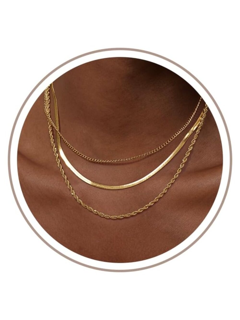 14k Gold Plated Herringbone Chain Necklace Set